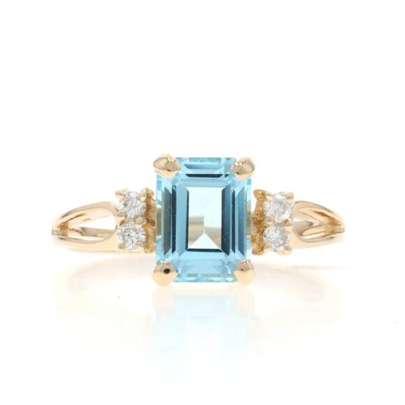 Yellow Gold Blue Topaz Diamond Ring - 14k Emerald Cut 2.50ctw